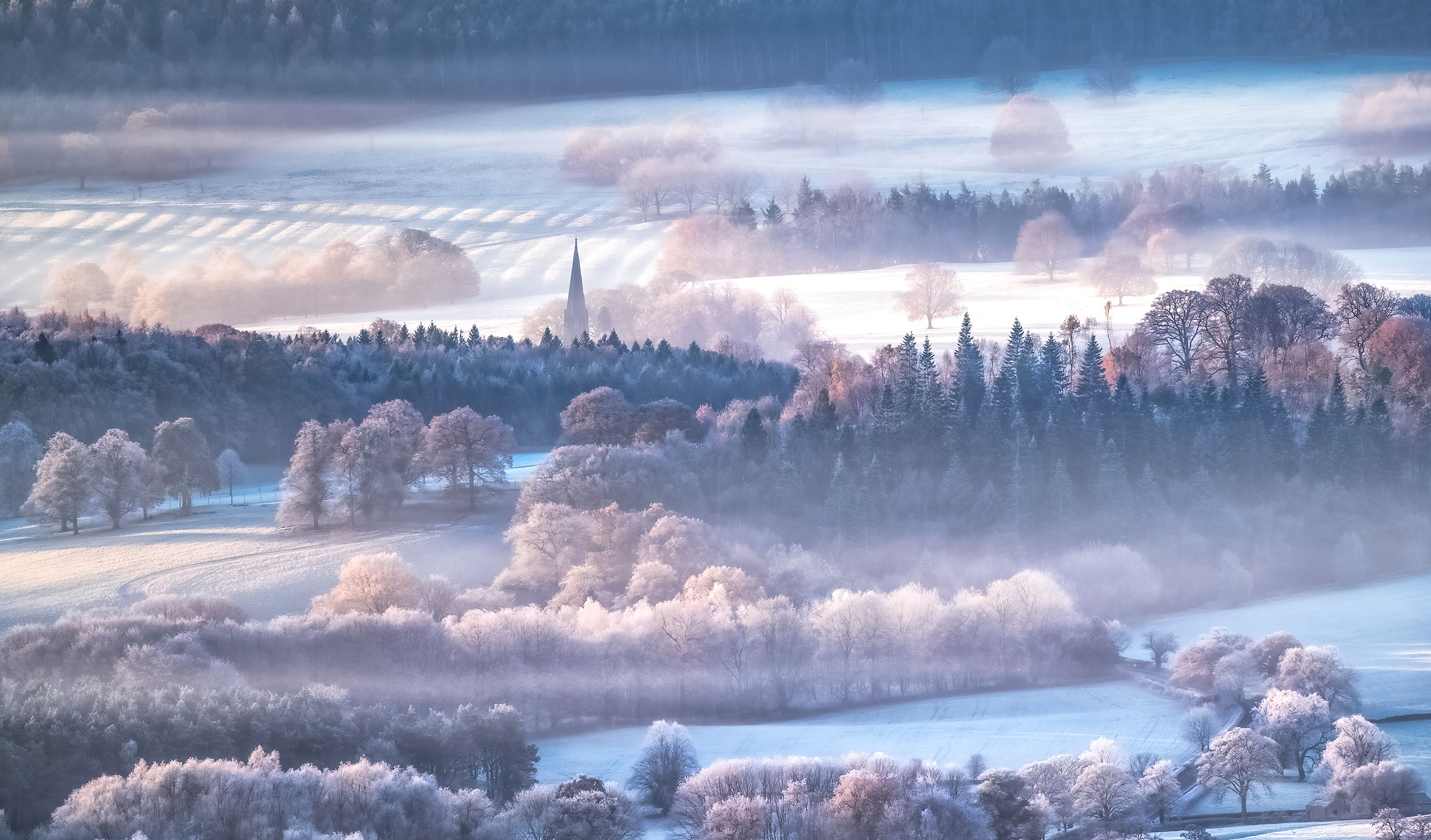 Beautiful frost and snow over the English countryside.