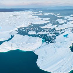 Aerial photograph of a melting iceberg in Ilulissat, Greenland