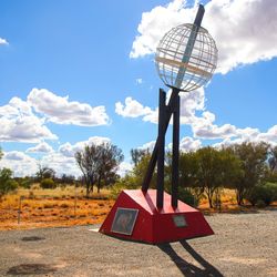 Alice Springs, Australia - March 11, 2016 : Tropic of Capricorn monument on Stuart Highway - Hollow globe marking the southernmost latitude where the Sun can be seen directly overhead