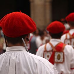 Traditional Basque folk dancers performing in Bilbao, capital city of Basque Autonomous Community.