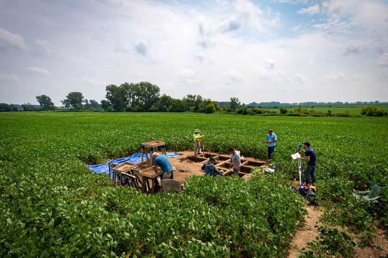 University of Michigan researchers and archeologists excavate the Belson Clovis Site in St. Joseph County in Great Lakes, USA.