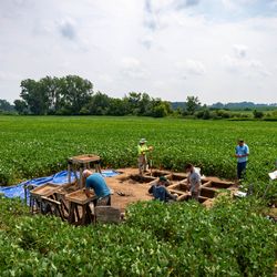 University of Michigan researchers and archeologists excavate the Belson Clovis Site in St. Joseph County in Great Lakes, USA.