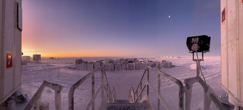 Sunrise at the Concordia research station in East Antarctica in August 2022 after months of darkness.