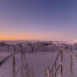 Sunrise at the Concordia research station in East Antarctica in August 2022 after months of darkness.