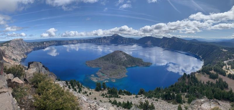 Wizard Island is one of the most notable features of Crater Lake.