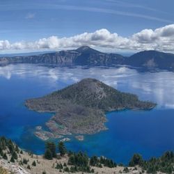 Wizard Island is one of the most notable features of Crater Lake.