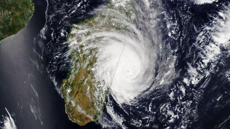 Satellite image of Cyclone Freddy as it hit Madagascar on February 21, 2023.