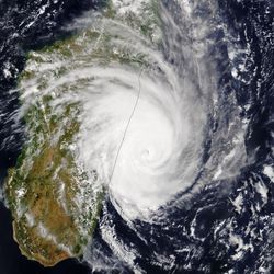 Satellite image of Cyclone Freddy as it hit Madagascar on February 21, 2023.