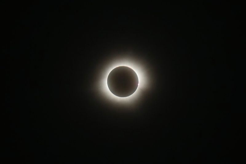 the eclipsed sun with strands of the corona visible in the image