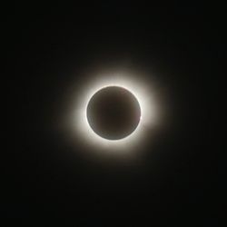 the eclipsed sun with strands of the corona visible in the image