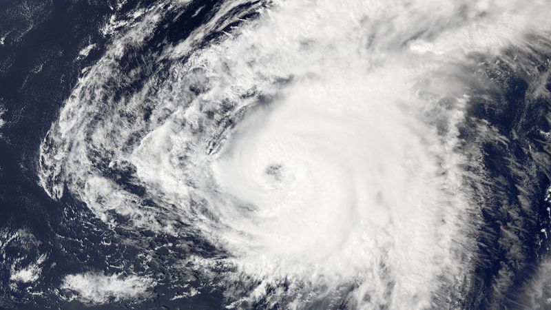 Hurricane Ernesto of the 2024 Atlantic hurricane season approaching Bermuda at its peak intensity during the afternoon of August 16, 2024, as captured by the Moderate Resolution Imaging Spectroradiometer (MODIS) aboard NASA's Aqua satellite.