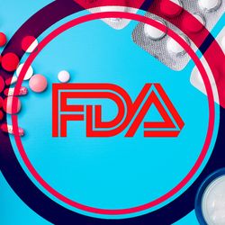 FDA logo on blue background, surrounded by pills