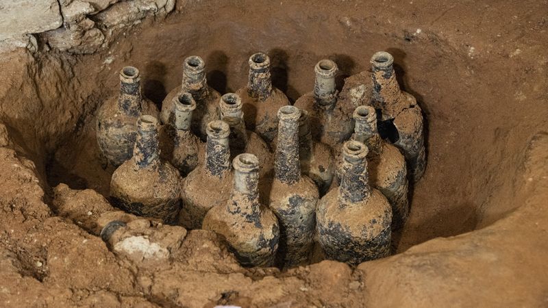 fruit-containing glasses bottles found at mount vernon