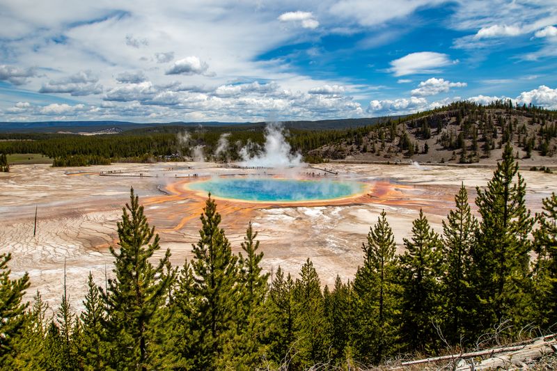 Grand Prismatic Spring in Yellowstone National Park, Wyoming USA from the view of Fairy Falls Trail, horizontal