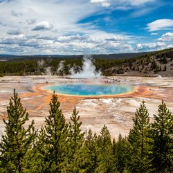 Grand Prismatic Spring in Yellowstone National Park, Wyoming USA from the view of Fairy Falls Trail, horizontal