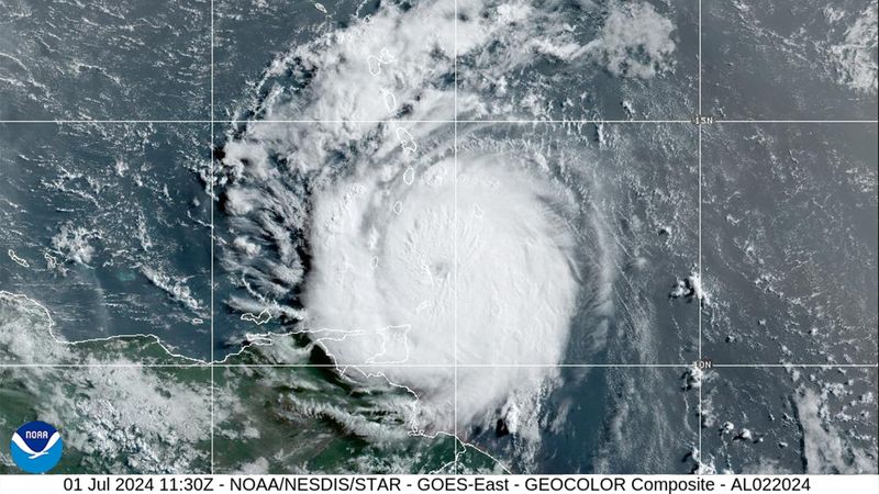 Satellite image of Hurricane Beryl