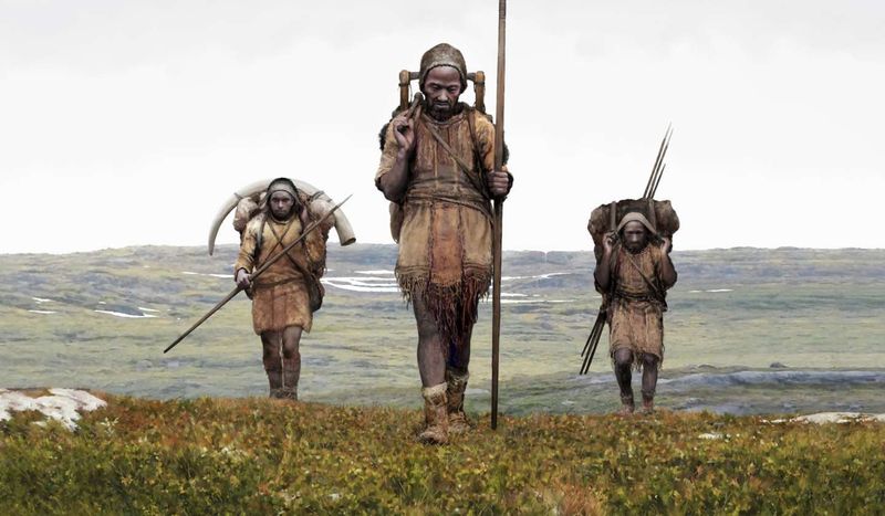 Artist's reconstruction of an Ice Age hunter gatherer group