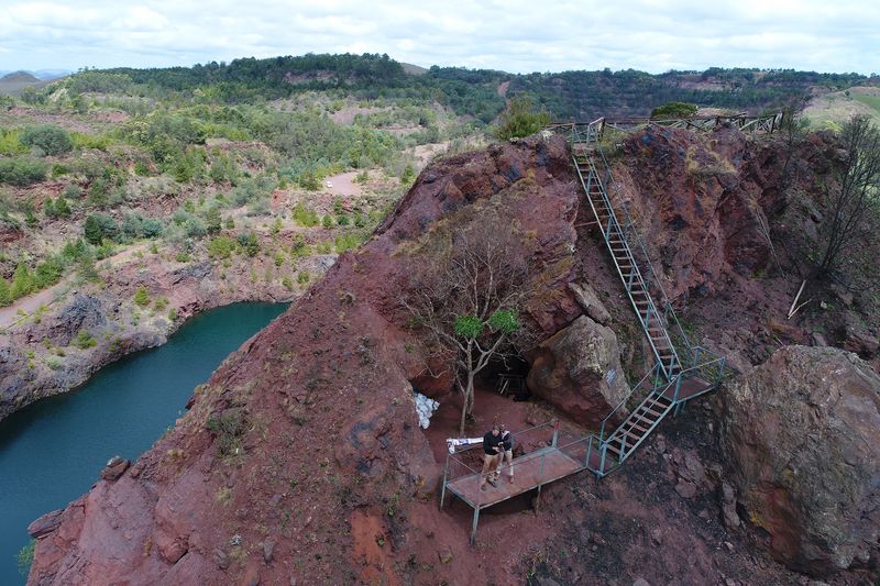 An aerial view of the remaining intact portions of Lion Cavern, Ngwenya iron ore complex in northwest Eswatini.