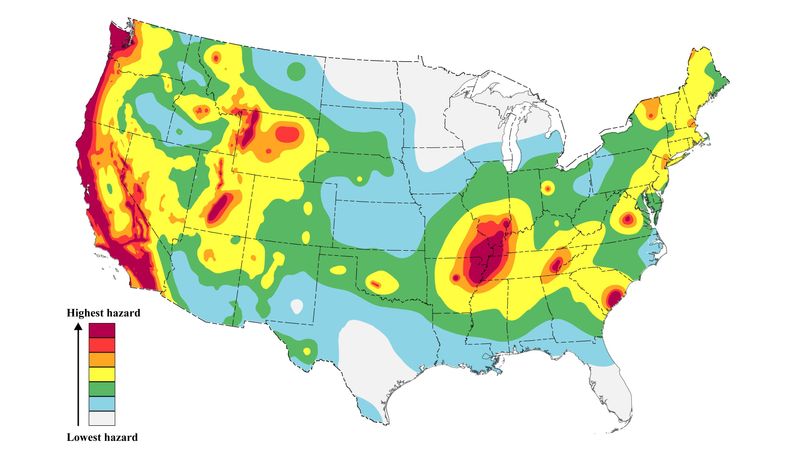 An earthquake hazard map by the USGS National Seismic Hazard Model Project 