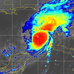 NOAA satellite image of Hurricane Milton in the Gulf of Mexico on October 9 as it moves northeastward towards Florida, USA. 