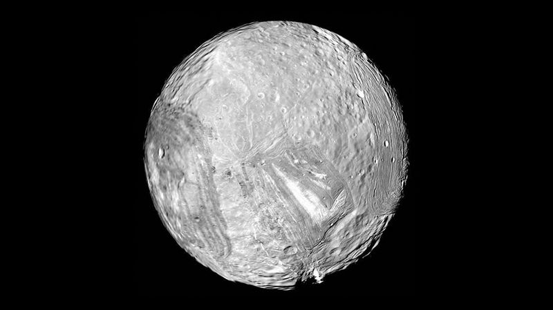 The surface of Miranda is very jagged although the moon is defintely round