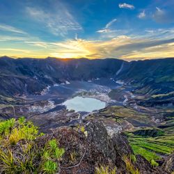 owl-shaped crater of Tambora volcano in Indonesia during sunrise