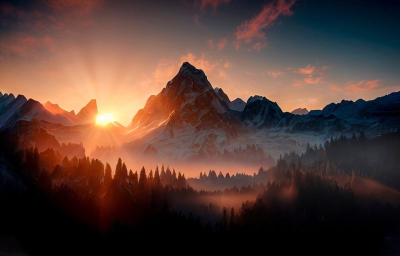 Snow on mountain top.