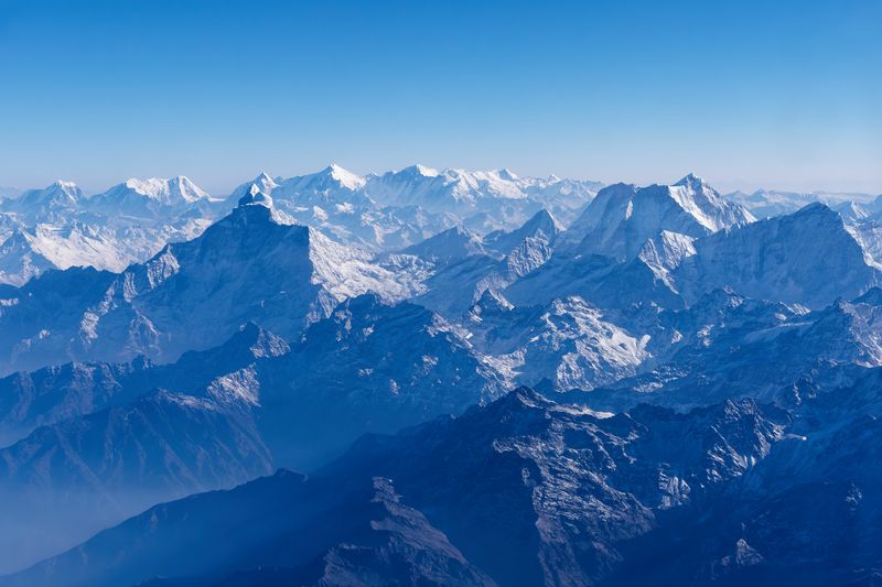 aerial view over Mount Everest and the Great Himalayas of southern Asia, Nepal