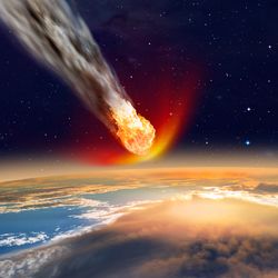 Fiery asteroid smashing into Earth