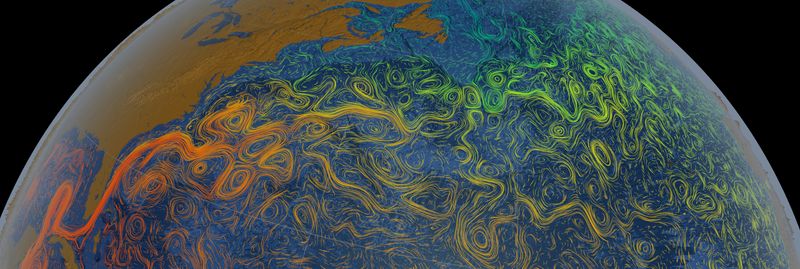 A NASA visualization of ocean flows created using data on sea surface temperature in the North Atlantic.