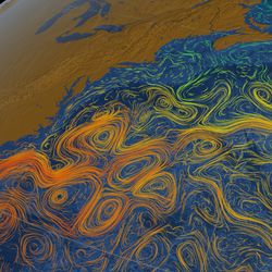 A NASA visualization of ocean flows created using data on sea surface temperature in the North Atlantic.