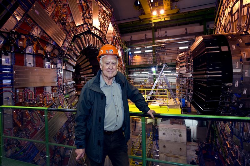 Peter Higgs photographed at the CMS detector at CERN in 2008