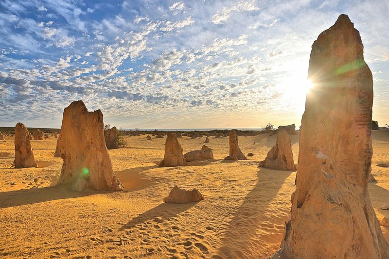 Pinnacles Desert of Western Australia at sunset.