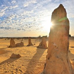 Pinnacles Desert of Western Australia at sunset.