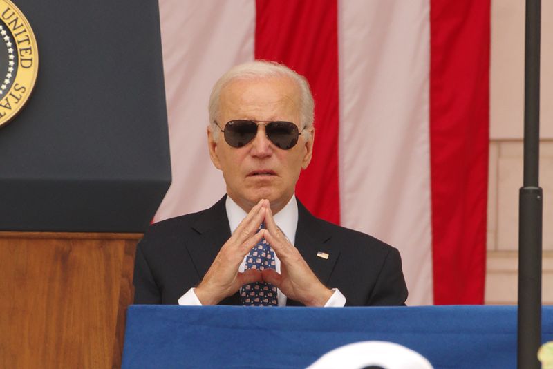 ARLINGTON, VA, USA - May 29, 2023: U.S. President Joe Biden waits to give his Memorial Day address at Arlington National Cemetery.