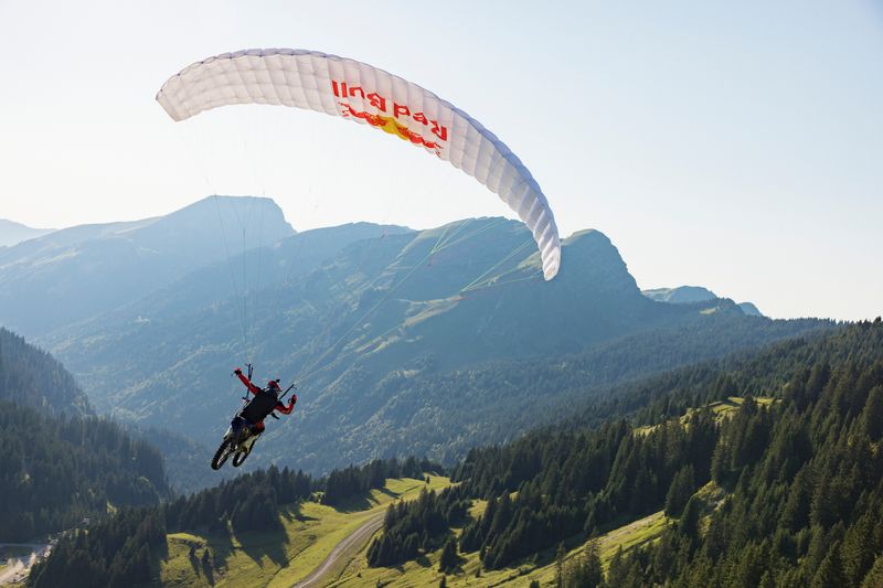 Tom Pagès on his project Ride & Fly, in Avoriaz, Haute Savoie, France on July 2024