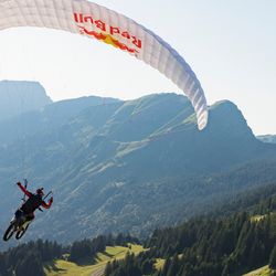 Tom Pagès on his project Ride & Fly, in Avoriaz, Haute Savoie, France on July 2024