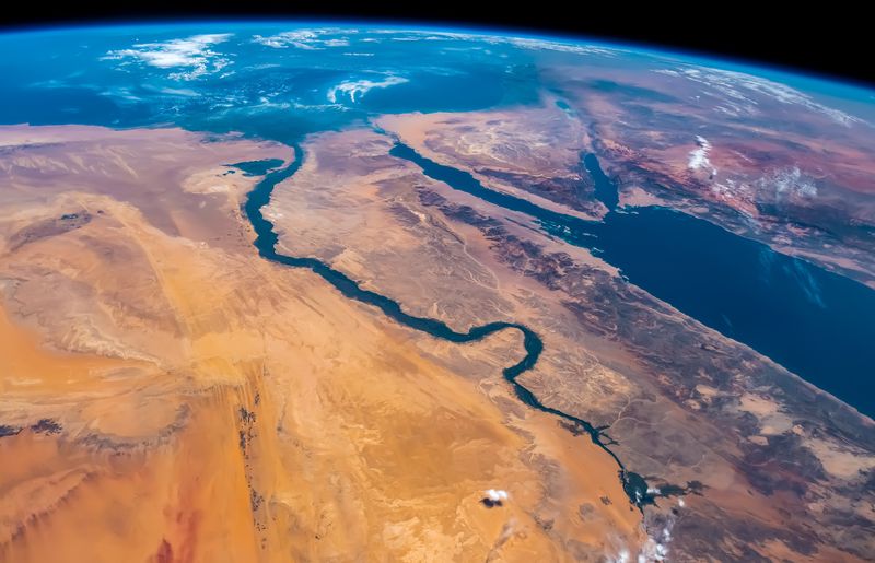 Aerial view of the River Nile and Red Sea