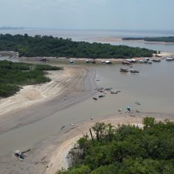 Manaus, Amazonas, Brazil 09.29.23 Areal view of a section of the Rio Negro. The river used to go up to the trees (mangroves)