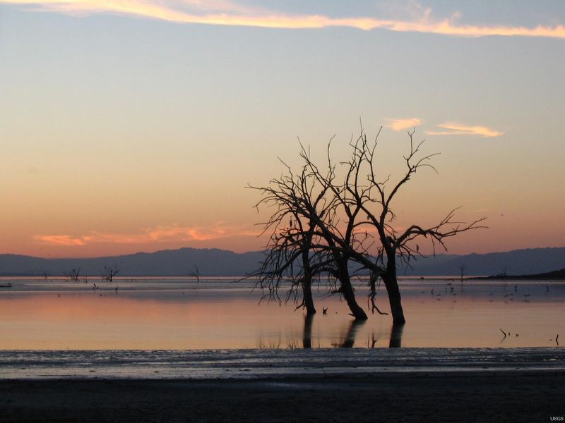 Sunset on the southeast side of the Salton Sea, California.