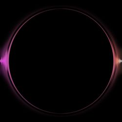 A sound waves render is seen against a stark dark circle.