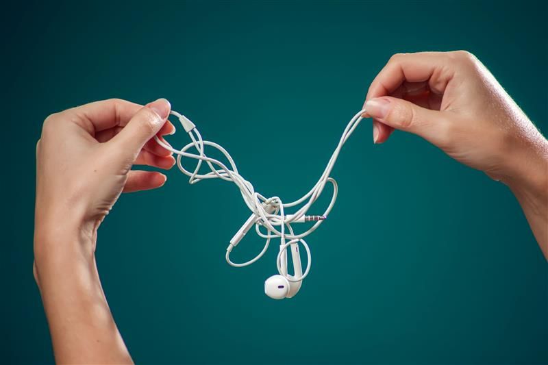 Tangled earbud cable