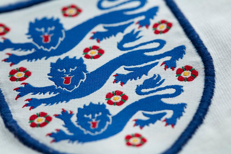 close up of three lions badge from an England football shirt