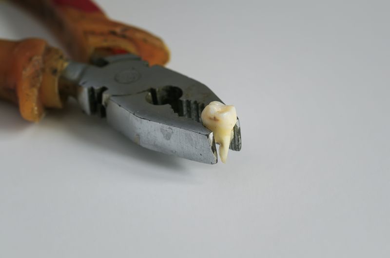 tooth held between pliers