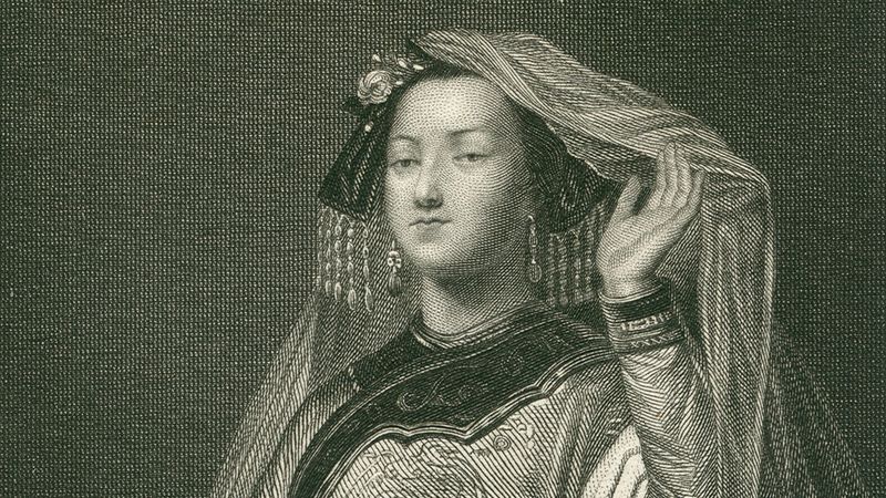 A steel engraving of Chinese princess Turandot by Georges François Louis Jaquemot, after a drawing by Arthur von Ramberg, 1859