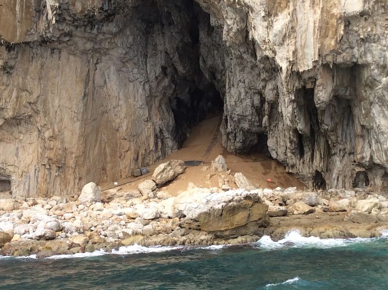 The entrance to Vanguard Cave, part of the Gorham's Cave Complex, in the British overseas territory of Gibraltar.