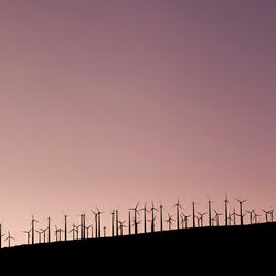 A wind farm on a cold winter evening in Palm Springs, California