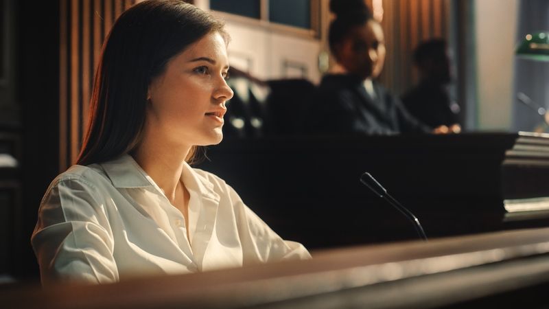 Witness on the stand in the court of law.