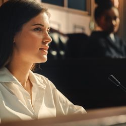 Witness on the stand in the court of law.