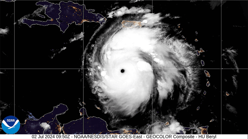 Satellite image of Hurricane Beryl